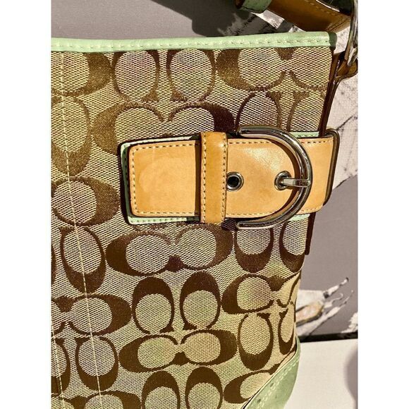 Vintage Coach Women’s Shoulder Satchel Tote Bag Khaki Canvas Green - Picture 7 of 13